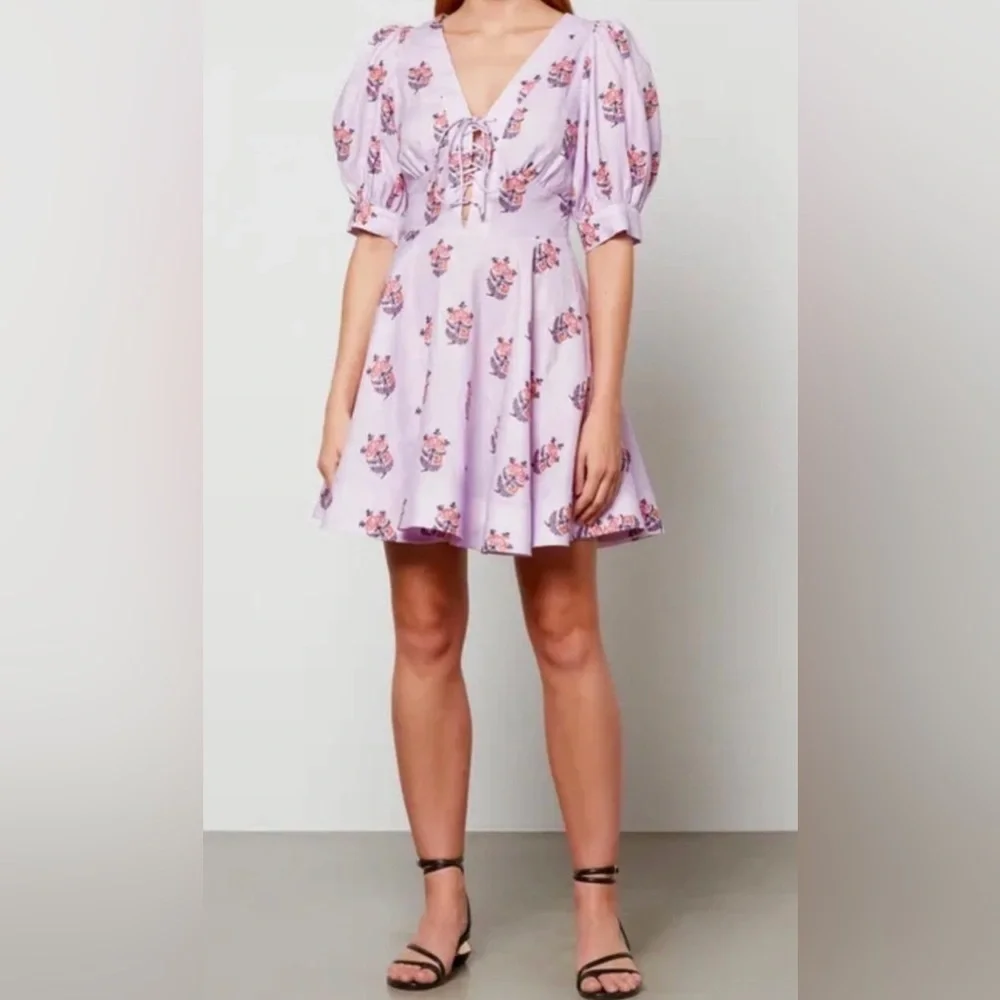 House of Harlow Floral Lace-Up Mini Dress | Purple | Size 6 - Picture 2 of 13